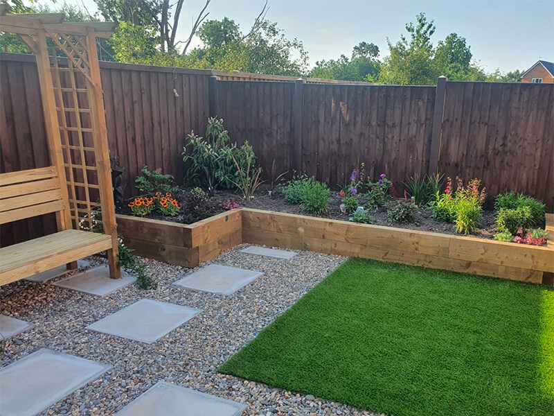 Soft and hard landscaping with artificial grass